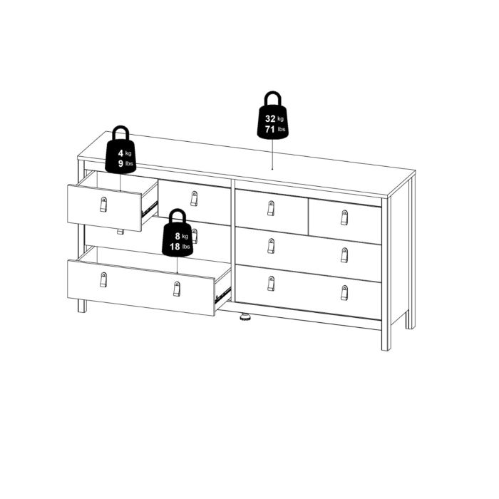 Madrid Double Dresser 4+4 Drawers in Matt Black