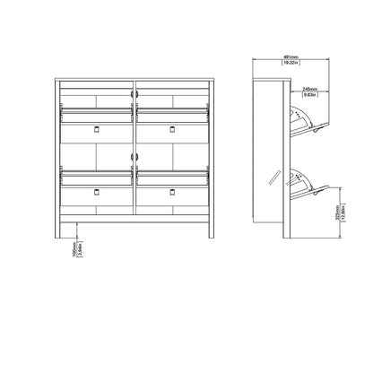 Madrid Shoe Cabinet 4 Flip Down Doors in White