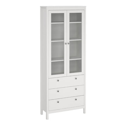 Madrid China Cabinet 2 Glass Doors with 3 Drawers in White