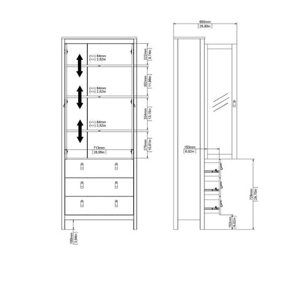 Madrid China Cabinet 2 Glass Doors with 3 Drawers in Matt Black