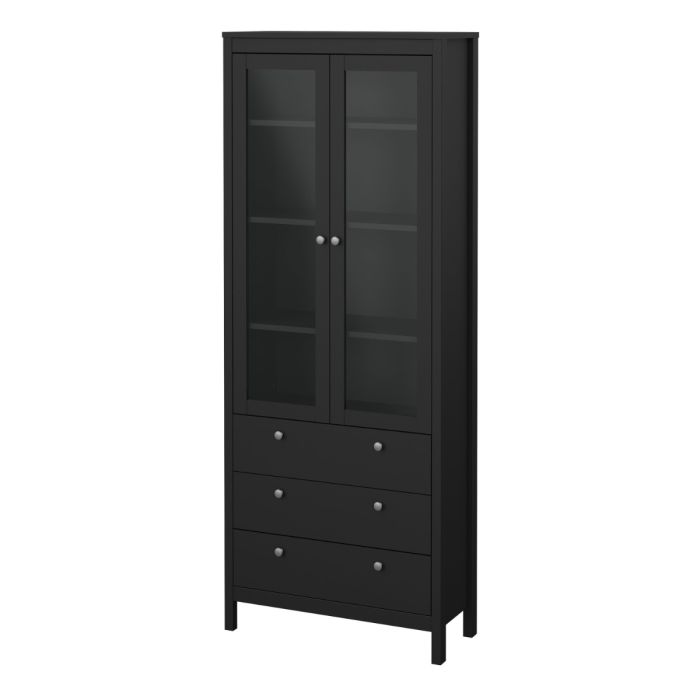 Madrid China Cabinet 2 Glass Doors with 3 Drawers in Matt Black