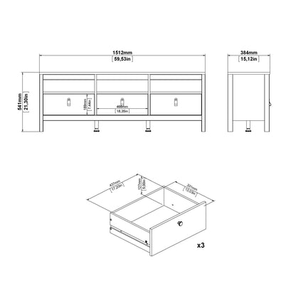 Madrid TV Unit 3 Drawers in Matt Black