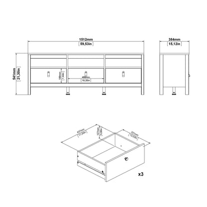 Madrid TV-Unit 3 Drawers in Jackson Hickory Oak