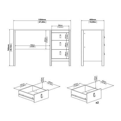 Madrid Desk 3 Drawers Matt Black