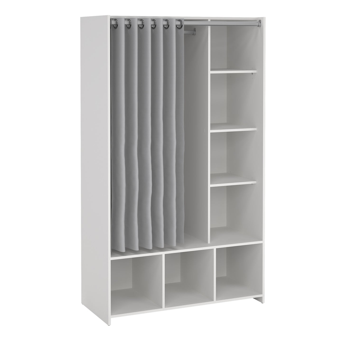 Uppsala Open Wardrobe Unit in White with a Grey Textile Curtain