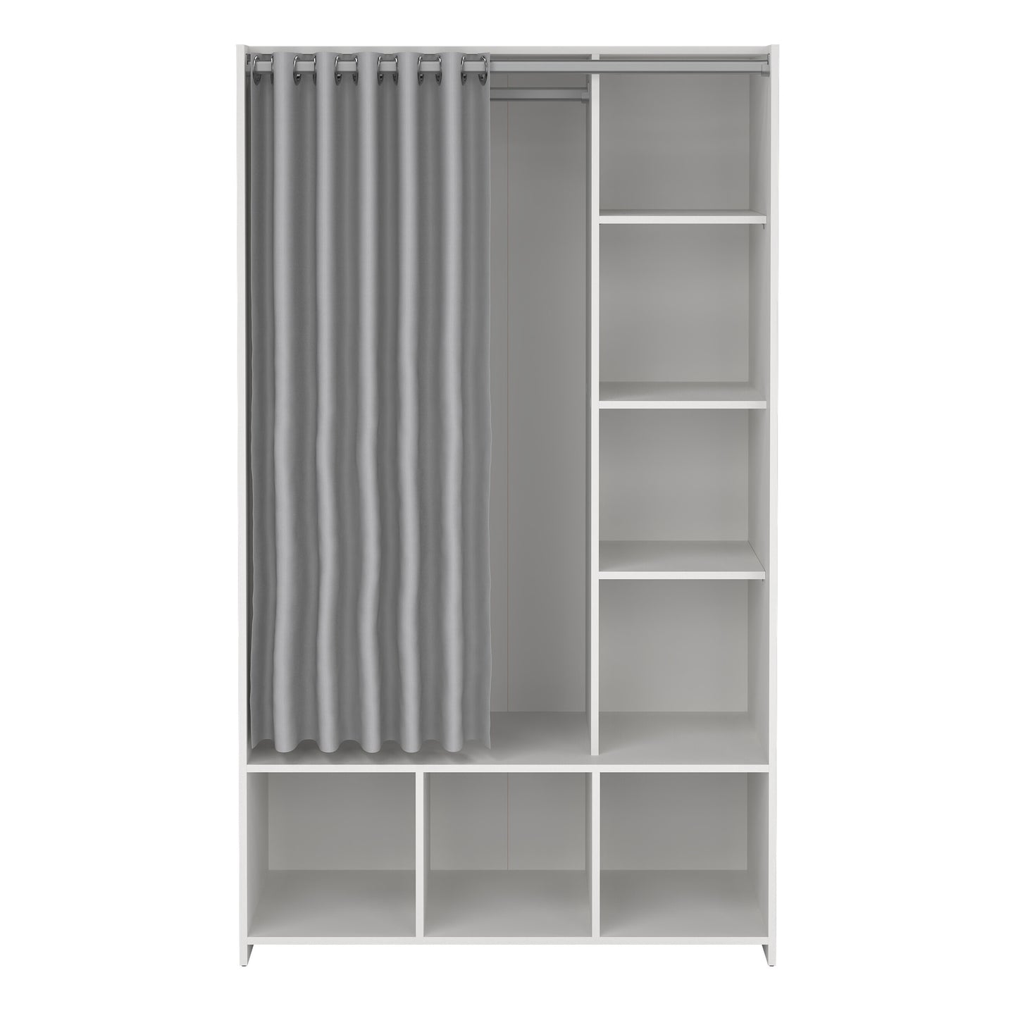 Uppsala Open Wardrobe Unit in White with a Grey Textile Curtain