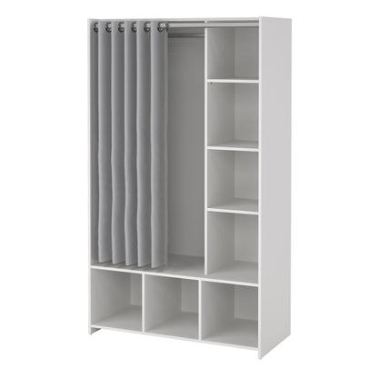 Uppsala Open Wardrobe Unit in White with a Grey Textile Curtain