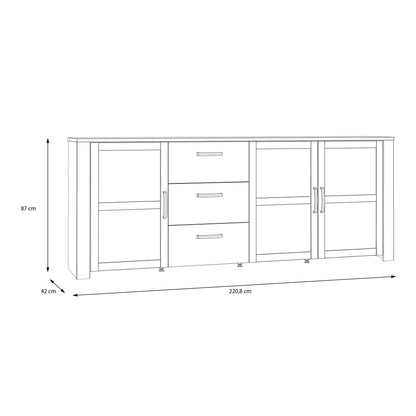 Bohol 3 Door 3 Drawer Large Sideboard in Riviera Oak/Grey Oak