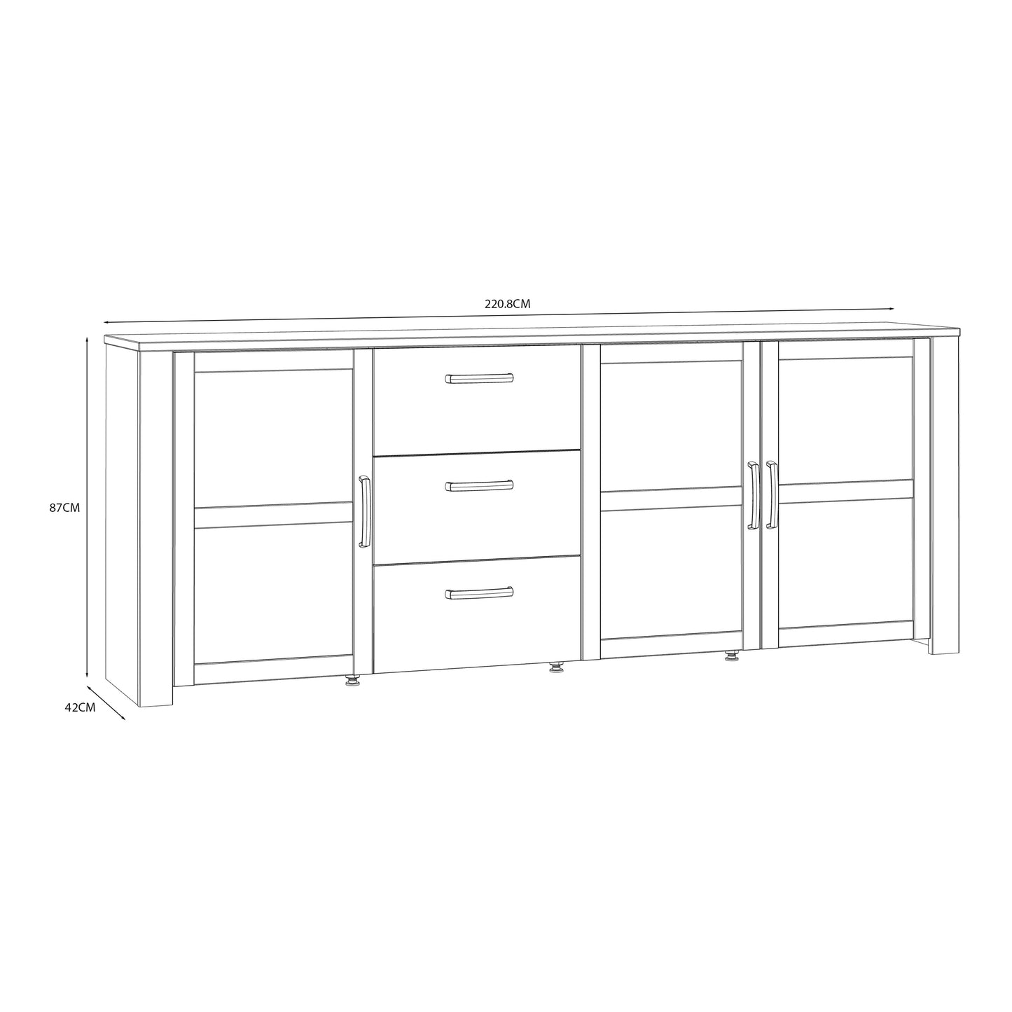 Bohol 3 Door 3 Drawer Large Sideboard in Riviera Oak/White