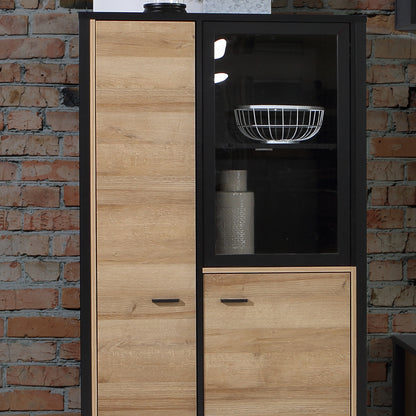 High Rock Small Display Cabinet in Matt Black/Riviera Oak