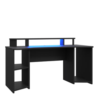 Tezaur Curved Black Gaming Desk with Colour Changing LED