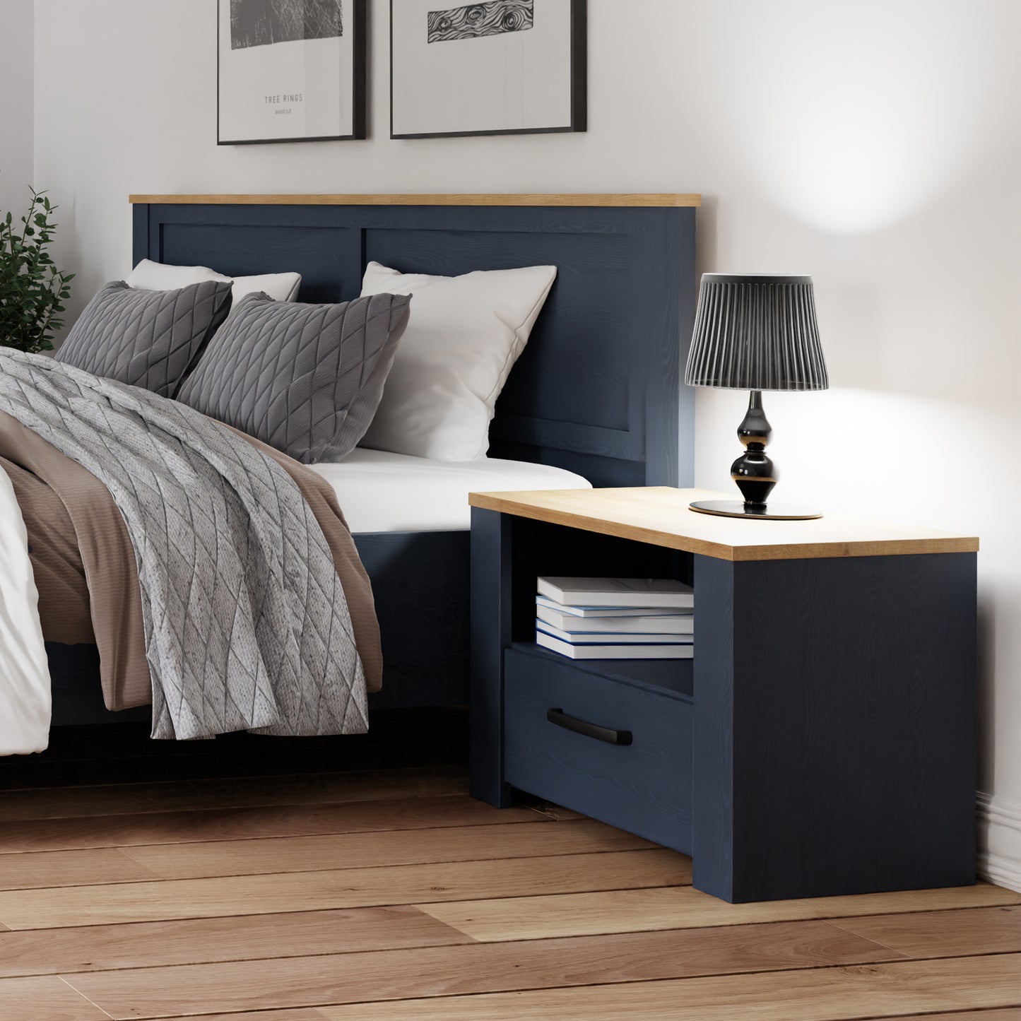 Bohol 1 Drawer Bedside in Navy/Oak