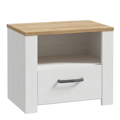 Bohol 1 Drawer Bedside in White/Riviera Oak