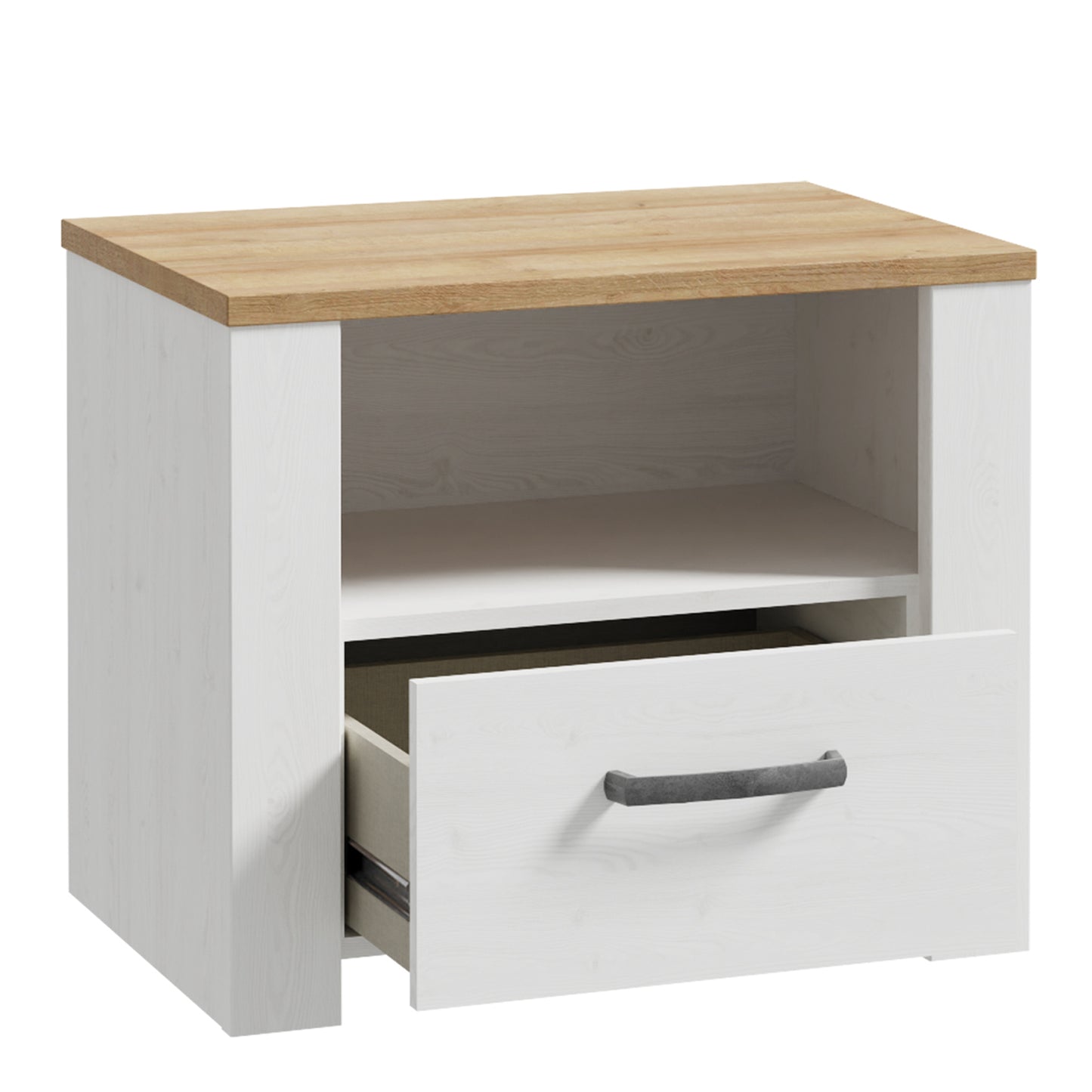 Bohol 1 Drawer Bedside in White/Riviera Oak