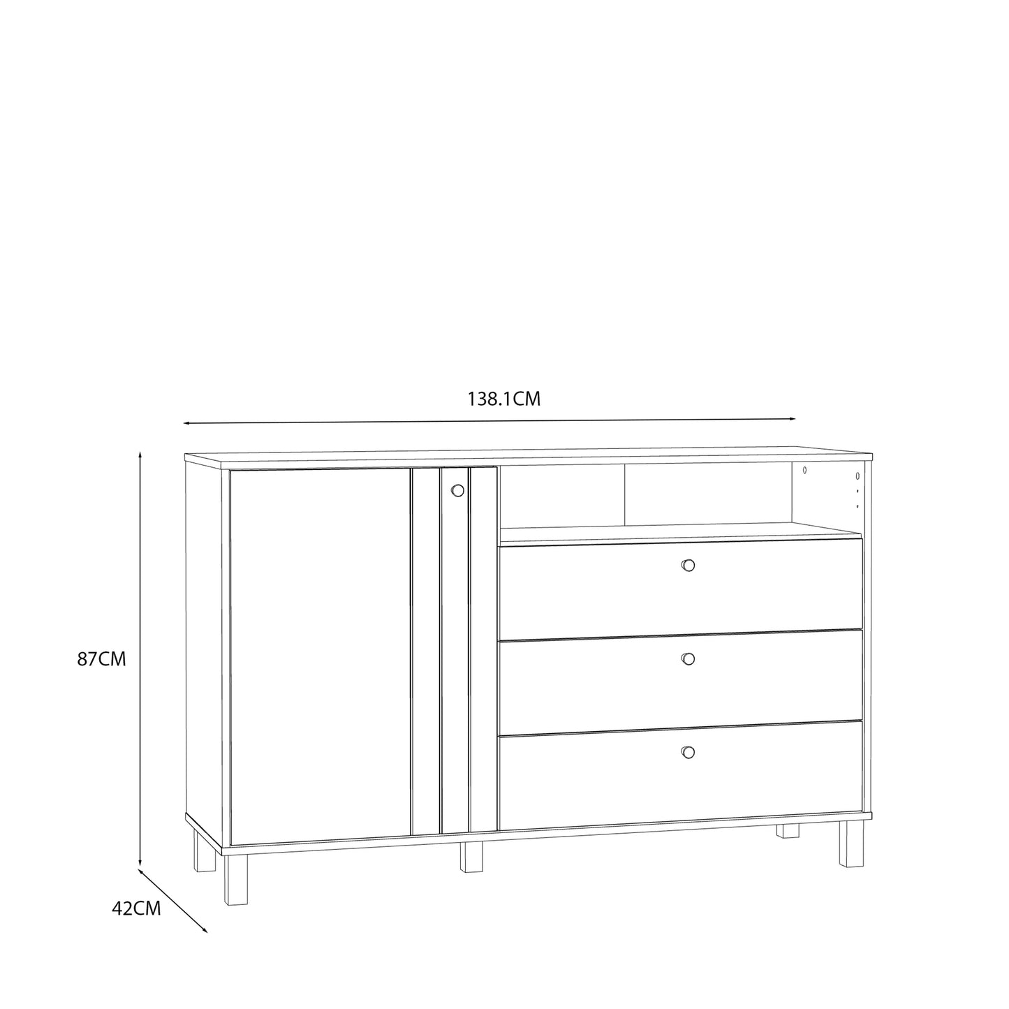 Grafton 1 Door 3 Drawer Chest In Cream and Oak