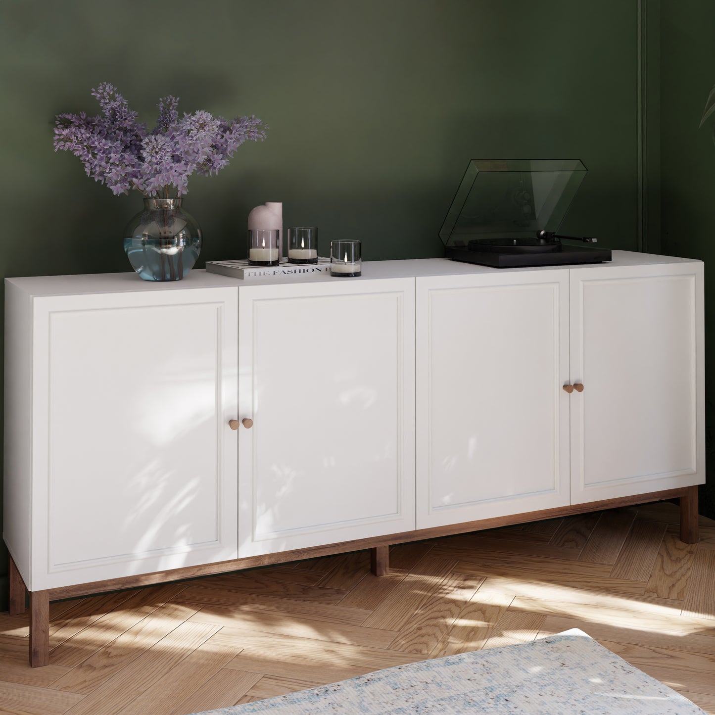 Wensley 4 Door 1 Drawer Sideboard in Light Grey and Oak