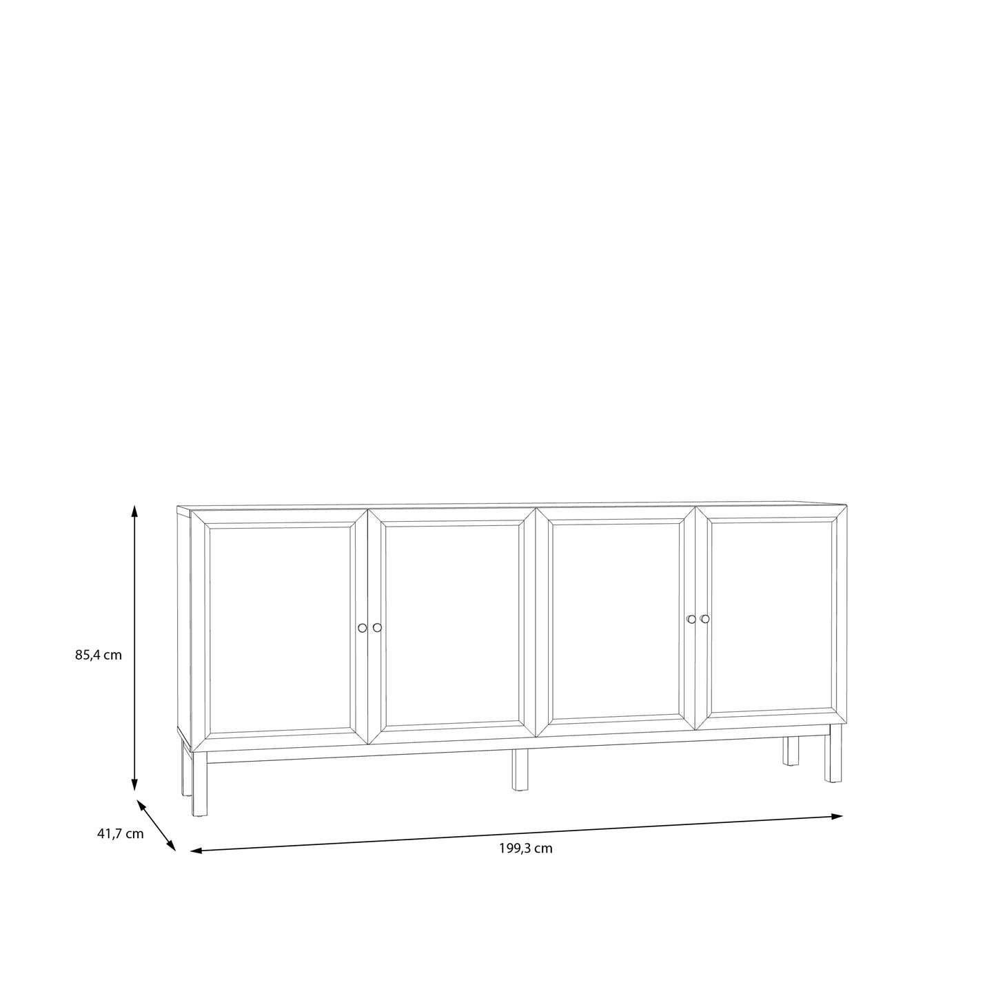 Wensley 4 Door 1 Drawer Sideboard in Light Grey and Oak