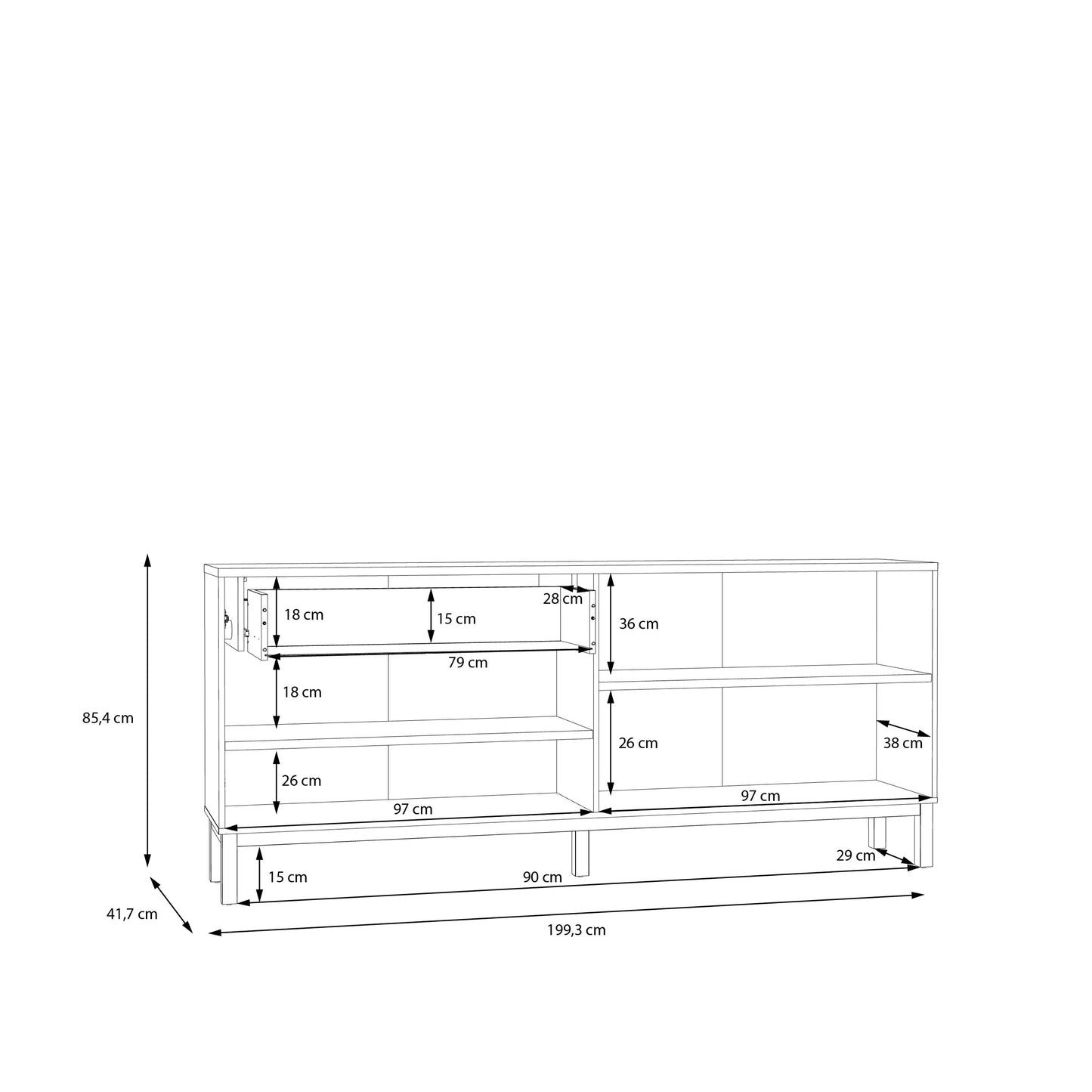 Wensley 4 Door 1 Drawer Sideboard in Light Grey and Oak