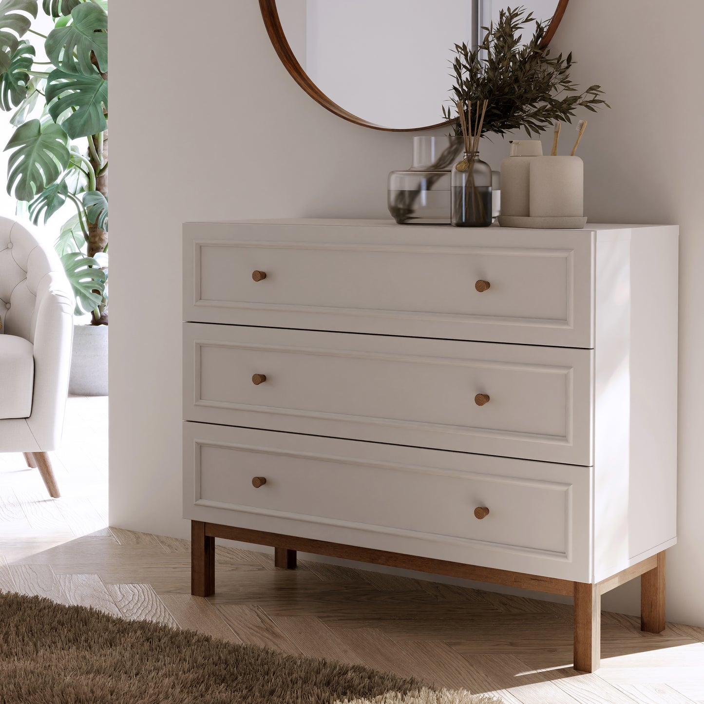 Wensley 3 Drawer Chest in Light Grey and Oak