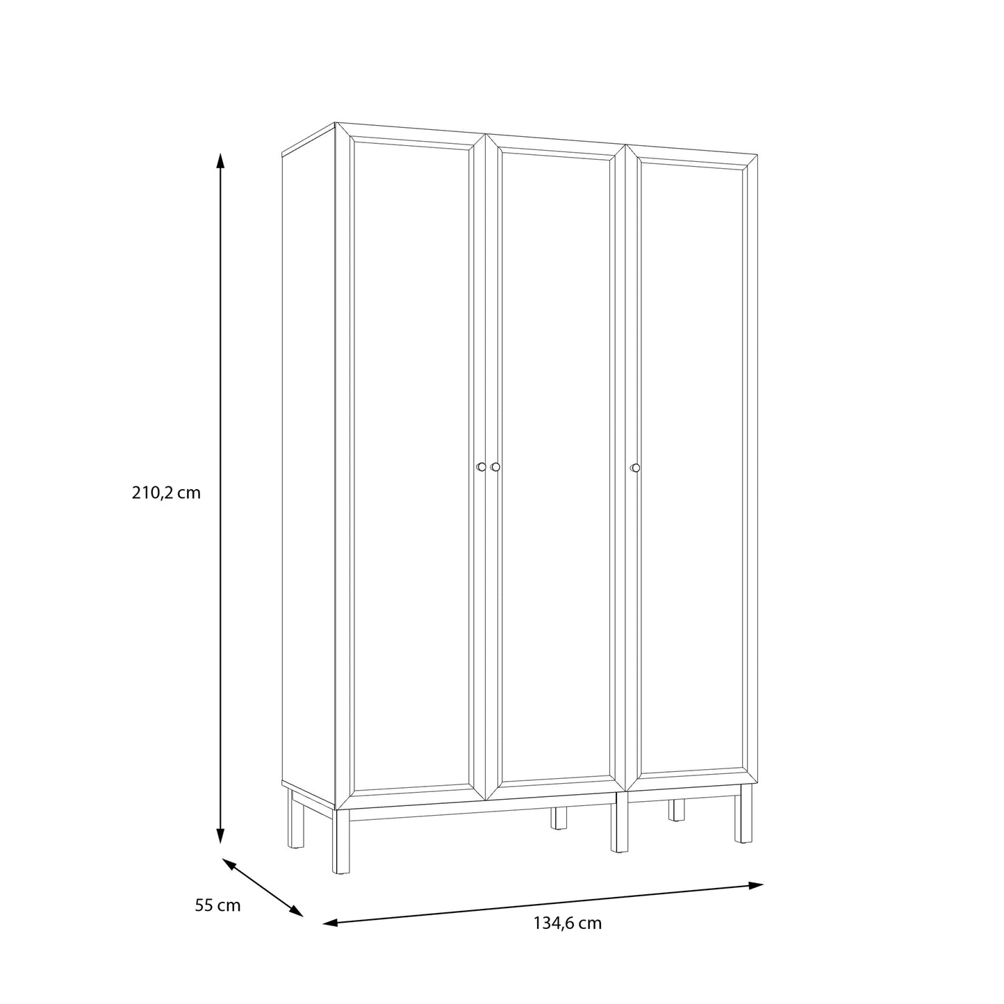 Wensley 3 Door Wardrobe in Light Grey and Oak