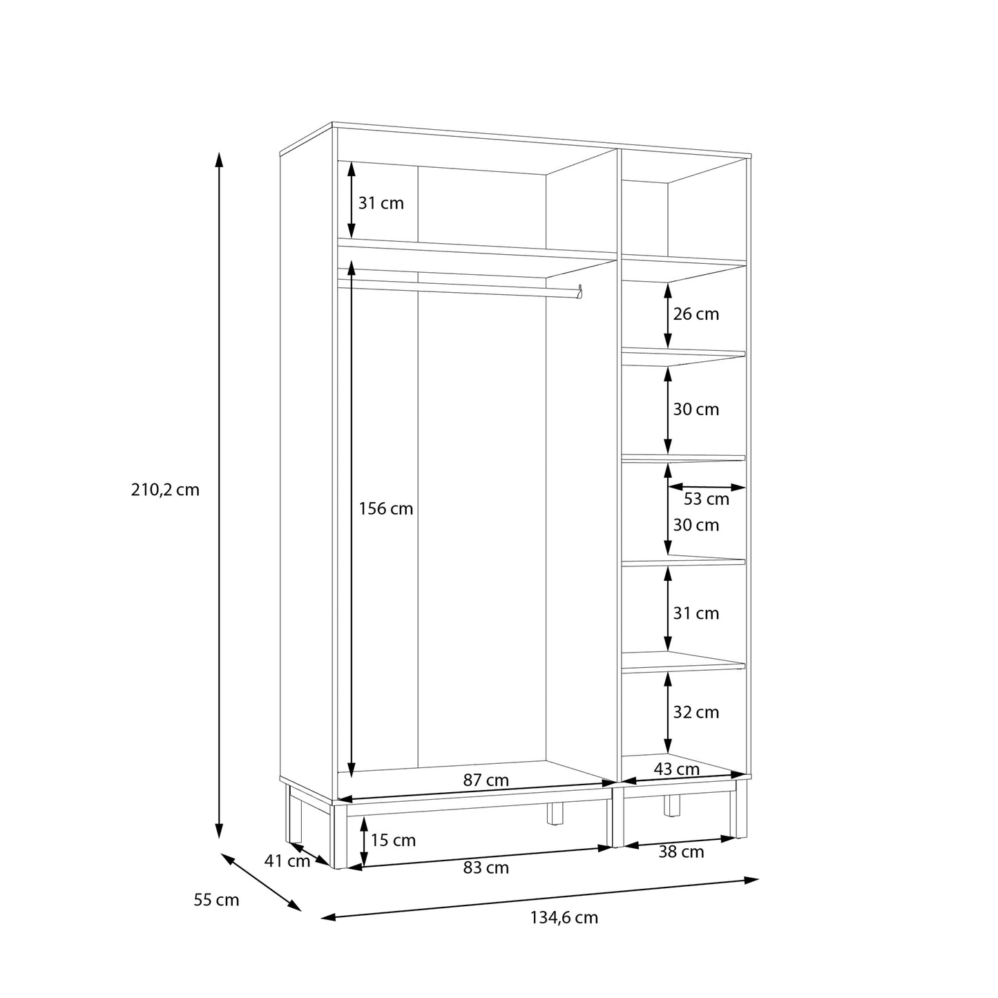 Wensley 3 Door Wardrobe in Light Grey and Oak