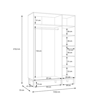 Wensley 3 Door Wardrobe in Light Grey and Oak