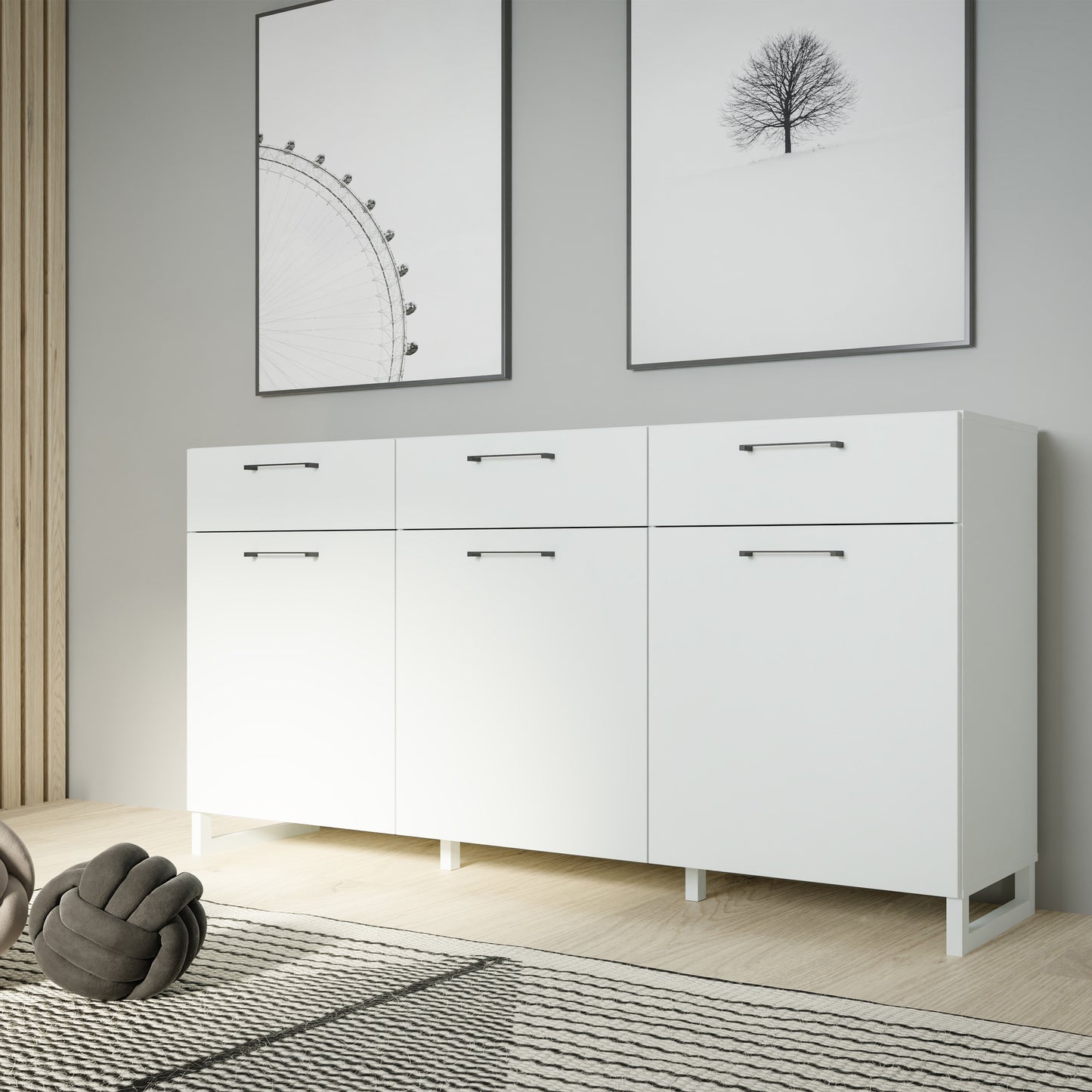 Sali 3 Door 3 Drawer Chest in Light Grey