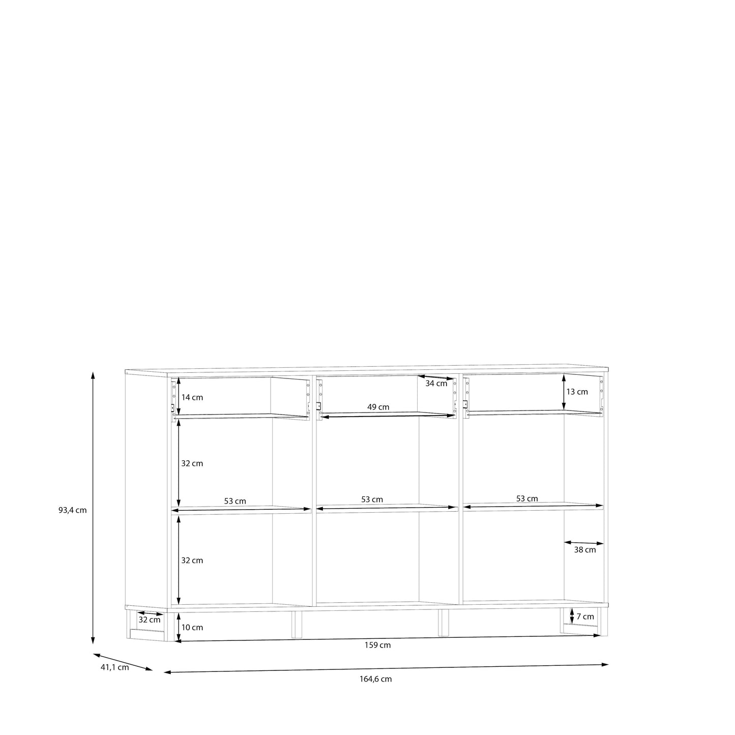 Sali 3 Door 3 Drawer Chest in Light Grey