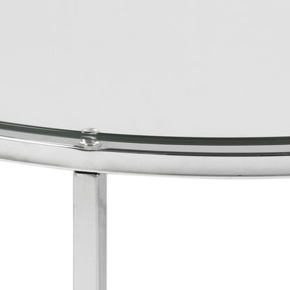 Cross Round Metal Side Table with Glass Top