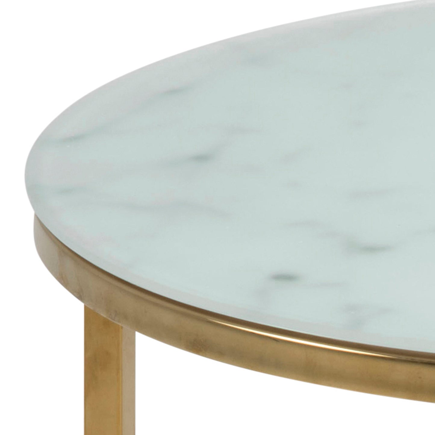 Alisma Round Side Table with White Crystal Clear Marble Glass Top & Gold Legs