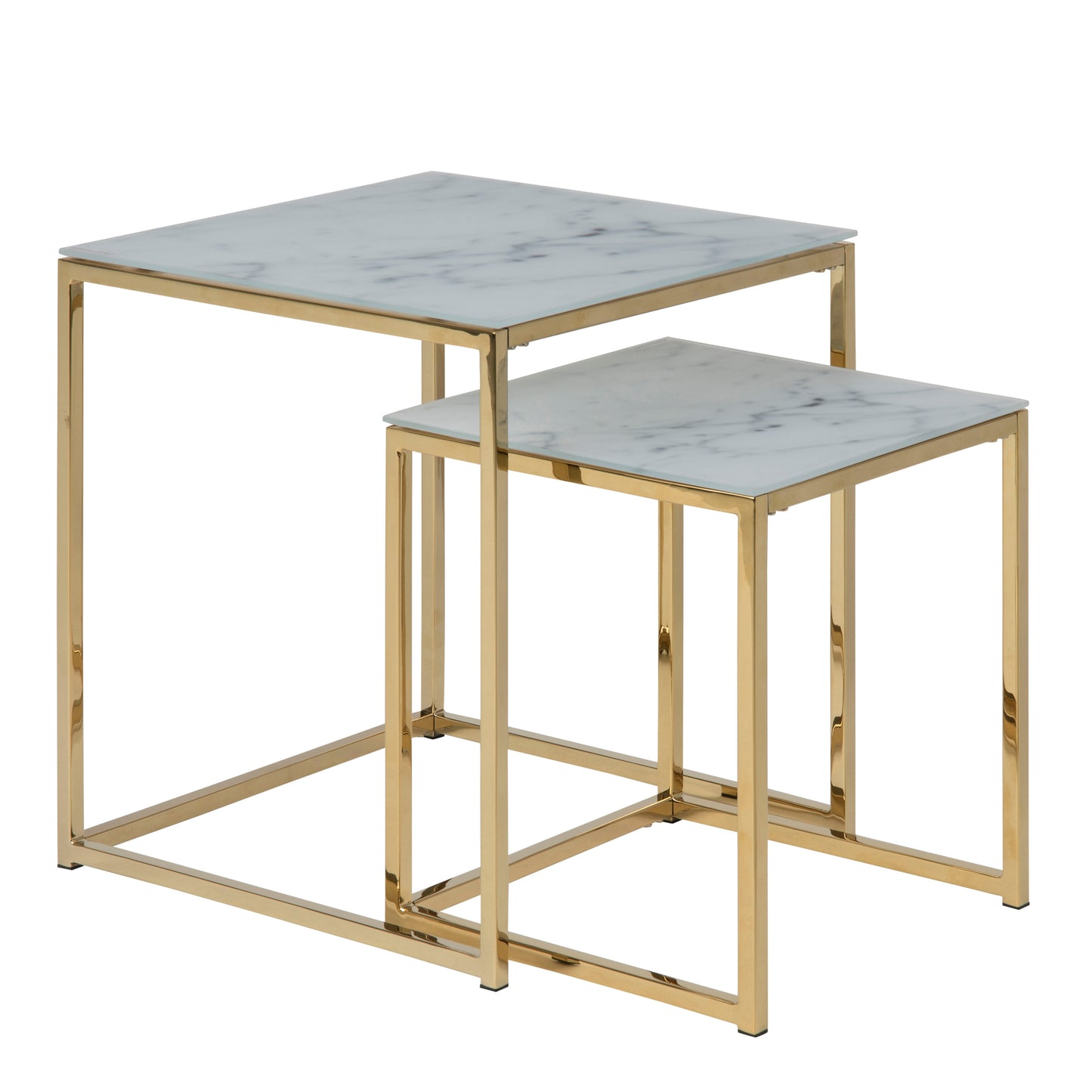 Alisma Nest of Tables with White Crystal Clear Marble Glass Top & Gold Legs