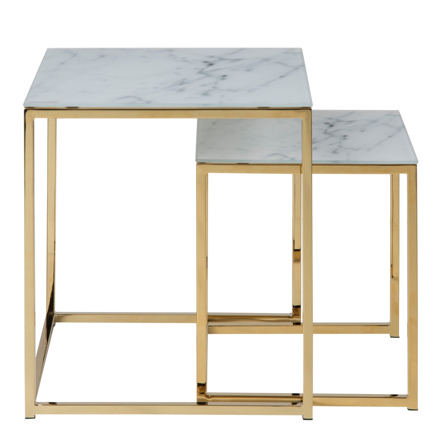 Alisma Nest of Tables with White Crystal Clear Marble Glass Top & Gold Legs