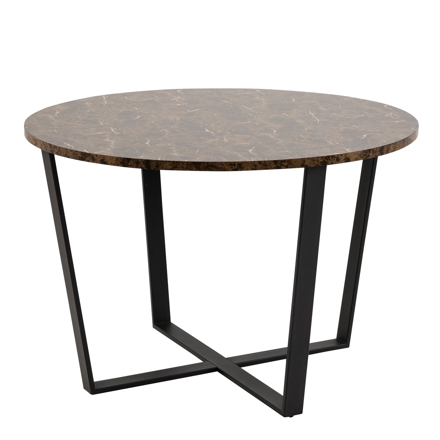 Amble Round Dining Table with Brown Marble Melamine Top & Black Legs