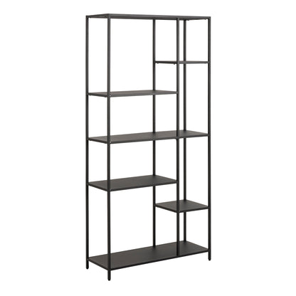 Newcastle Asymmetrical Bookcase with 6 Shelves in Matt Black