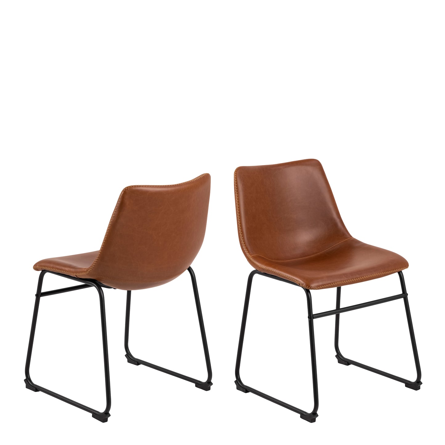 I_Oregon Dining Chair In Brown with Cream Stitching Set of 2.