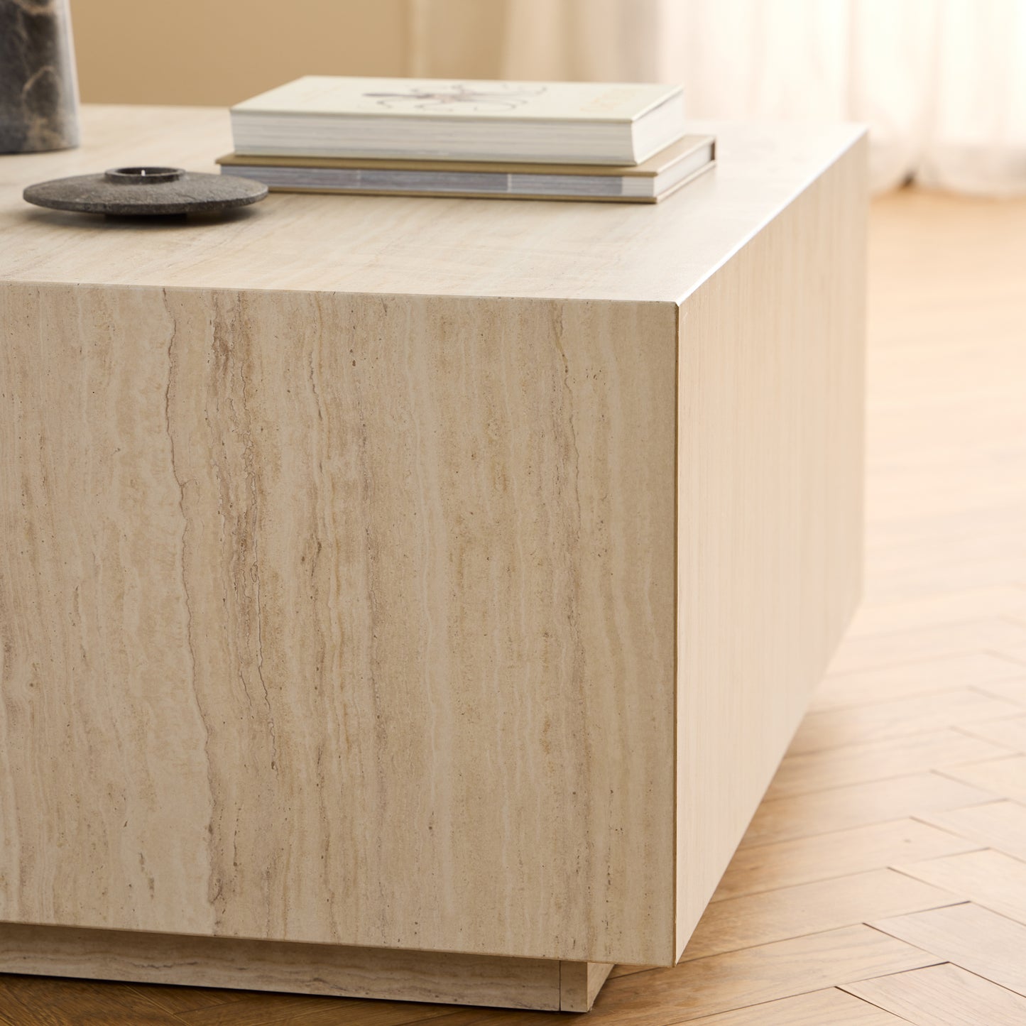 Dice Square Coffee Table in Light Travertine Effect 90x90x42cm