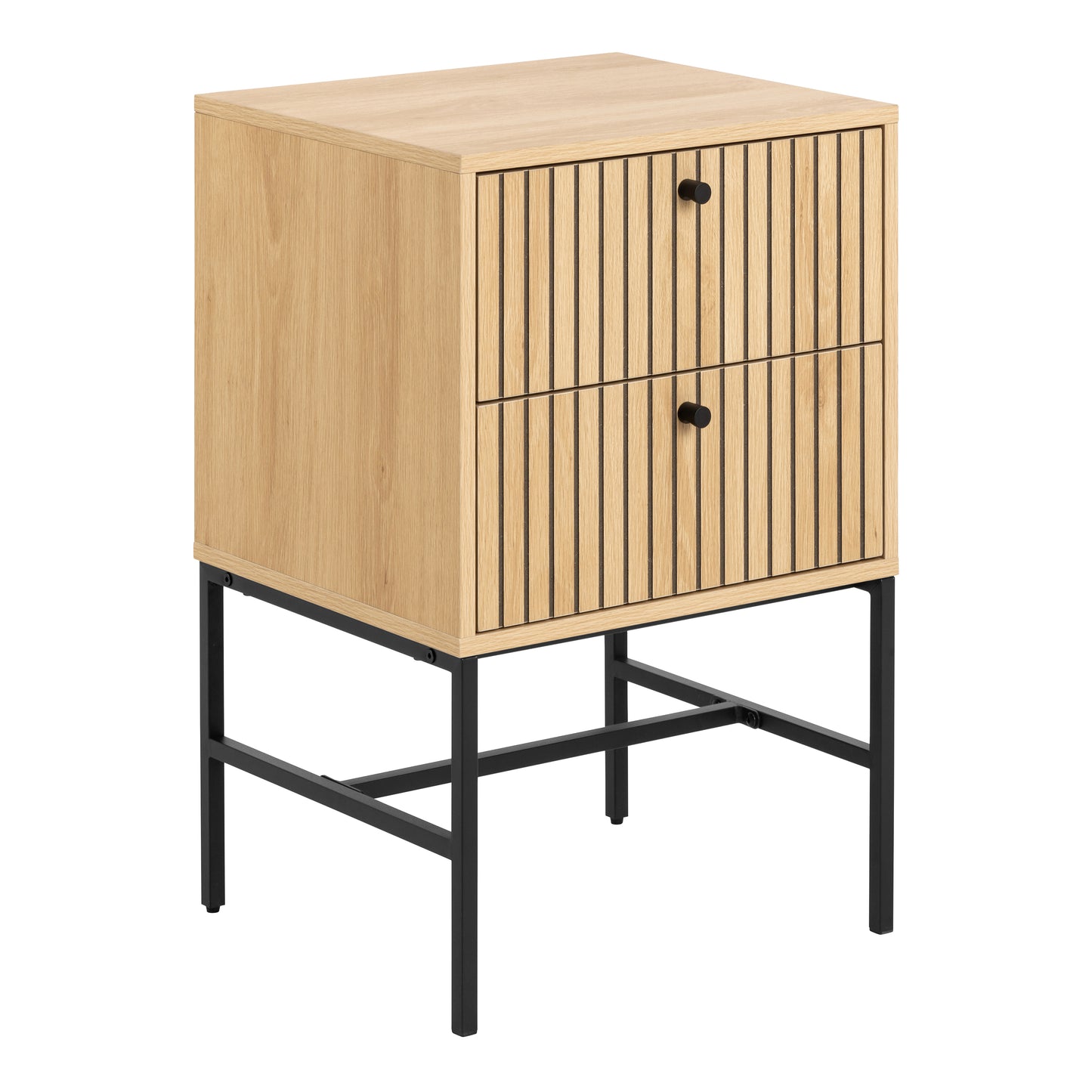 Albany 2 Drawer Bedside Table in Oak/Black Legs