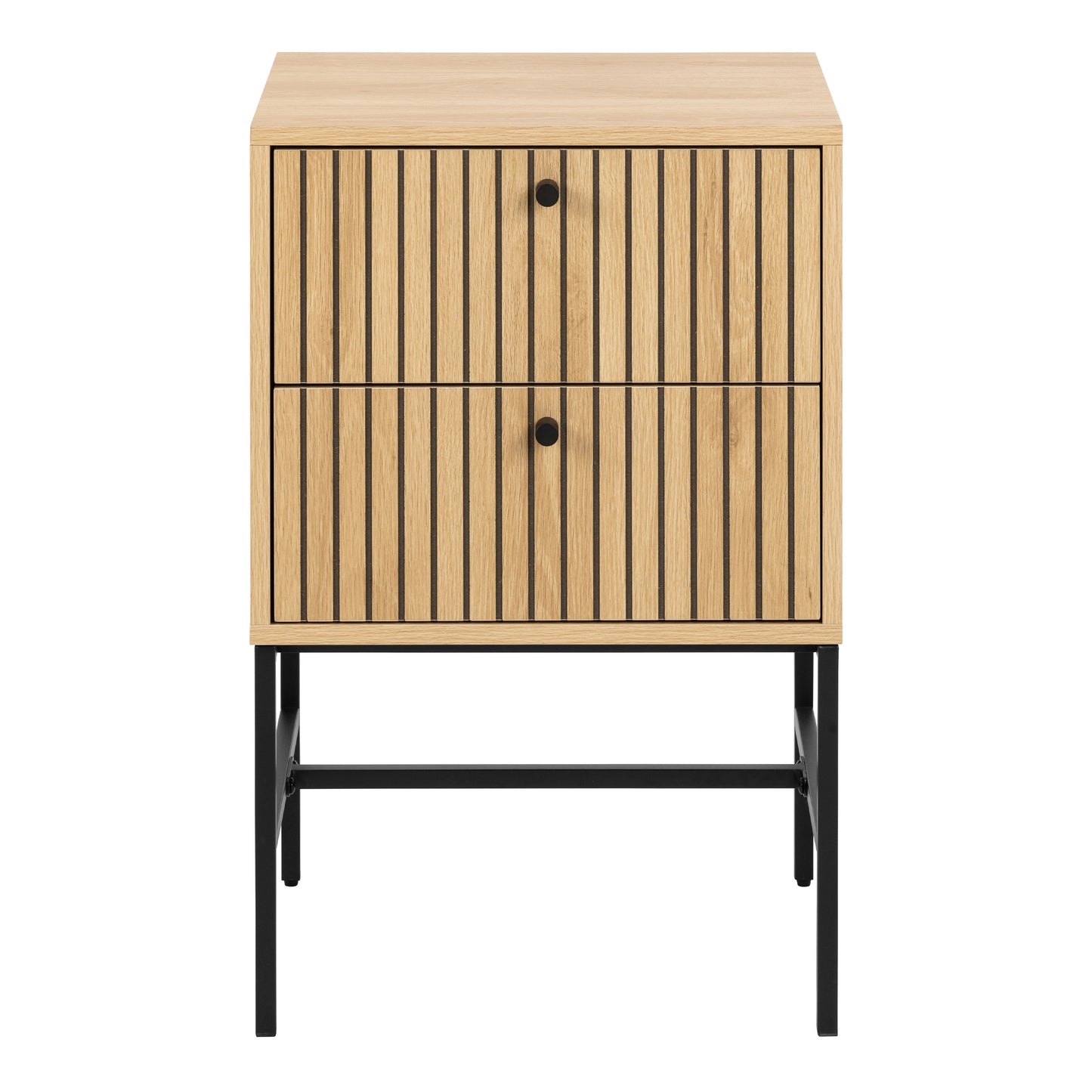 Albany 2 Drawer Bedside Table in Oak/Black Legs