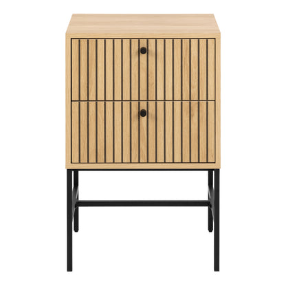 Albany 2 Drawer Bedside Table in Oak/Black Legs