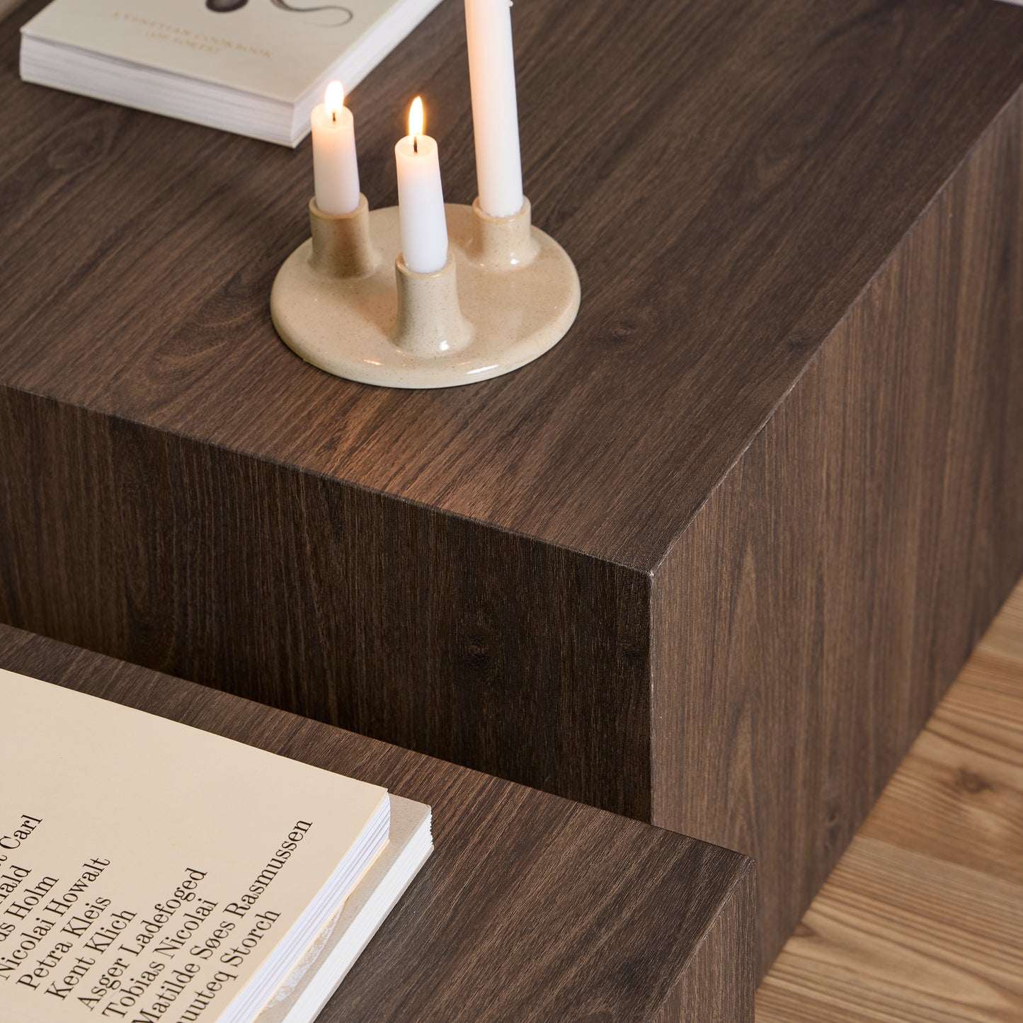 Dice Square Coffee Table Set in Smoked Ash