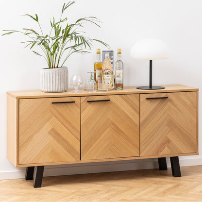 Brighton 3 Door Sideboard in Oak with Herringbone Effect