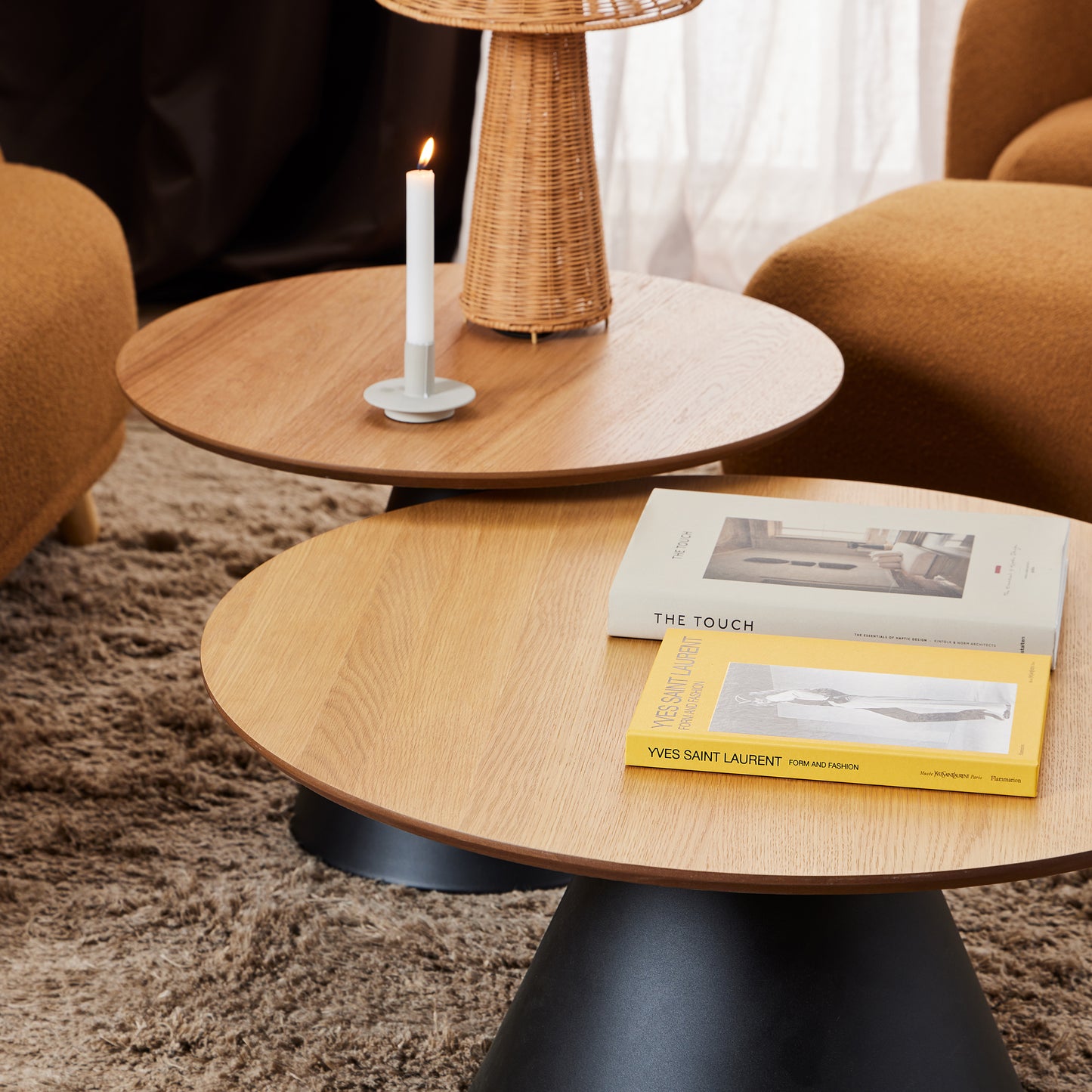 Soli Round Coffee Table in Oak/Black 85x40cm