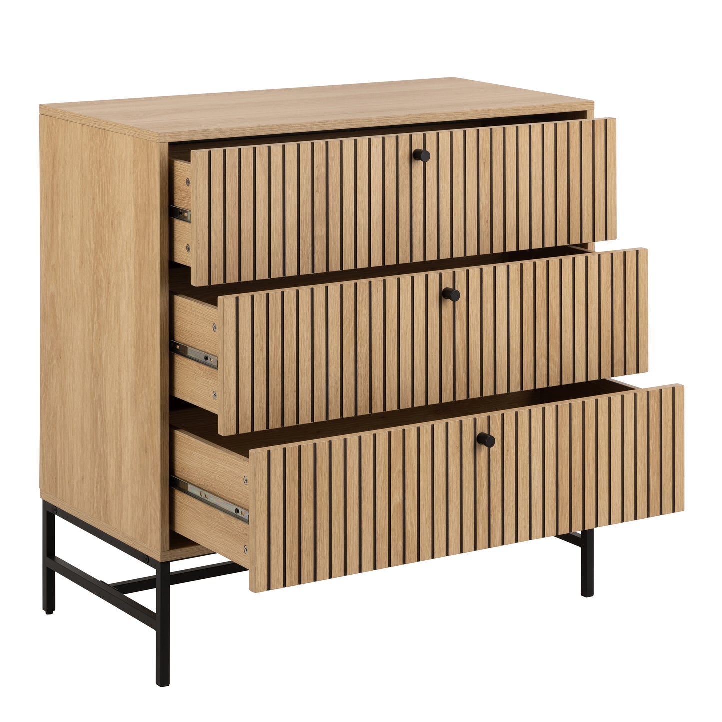 Albany Chest of 3 Drawers in Oak/Black Legs