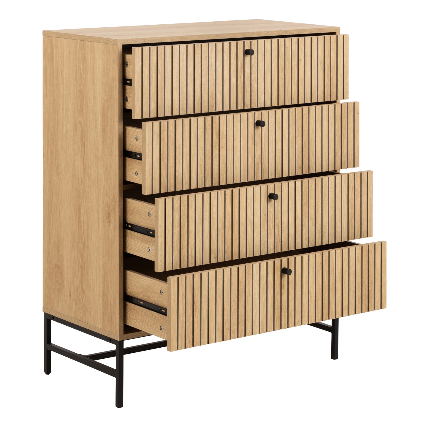 Albany Chest of 4 Drawers in Oak/Black Legs