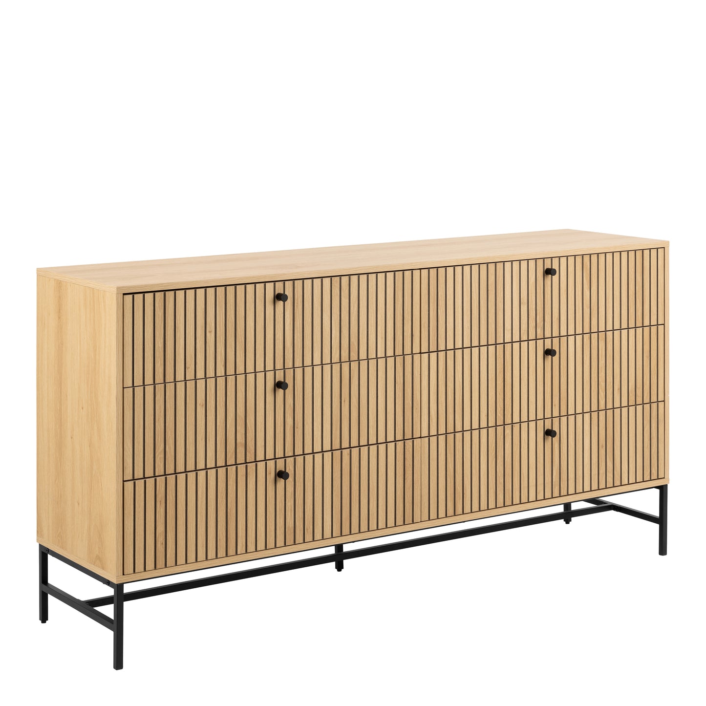 Albany Wide Chest of 6 Drawers in Oak/Black Legs