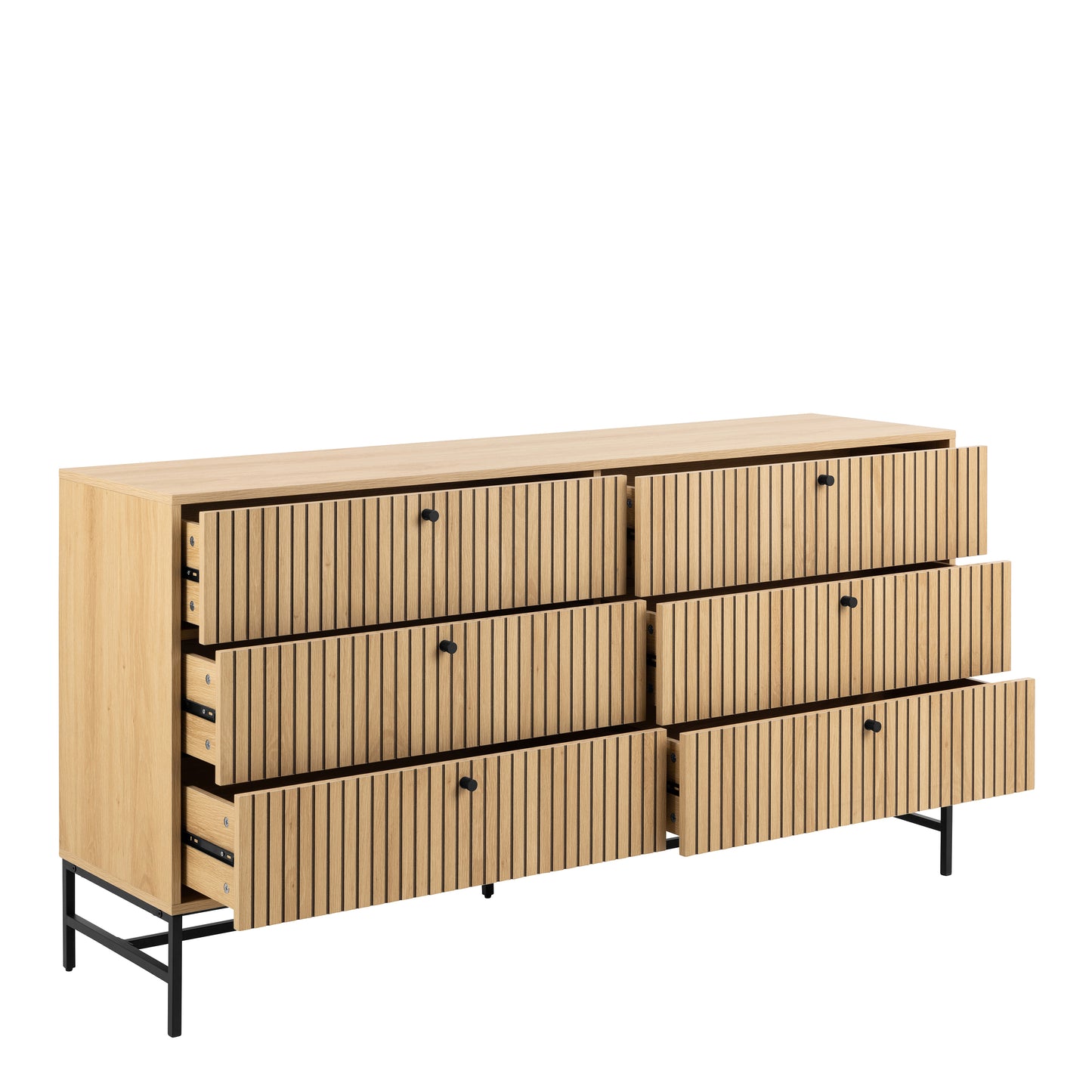 Albany Wide Chest of 6 Drawers in Oak/Black Legs