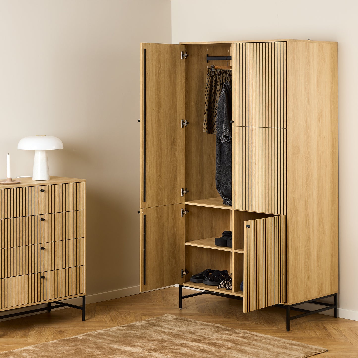 Albany Wardrobe 4 Doors in Black/Oak