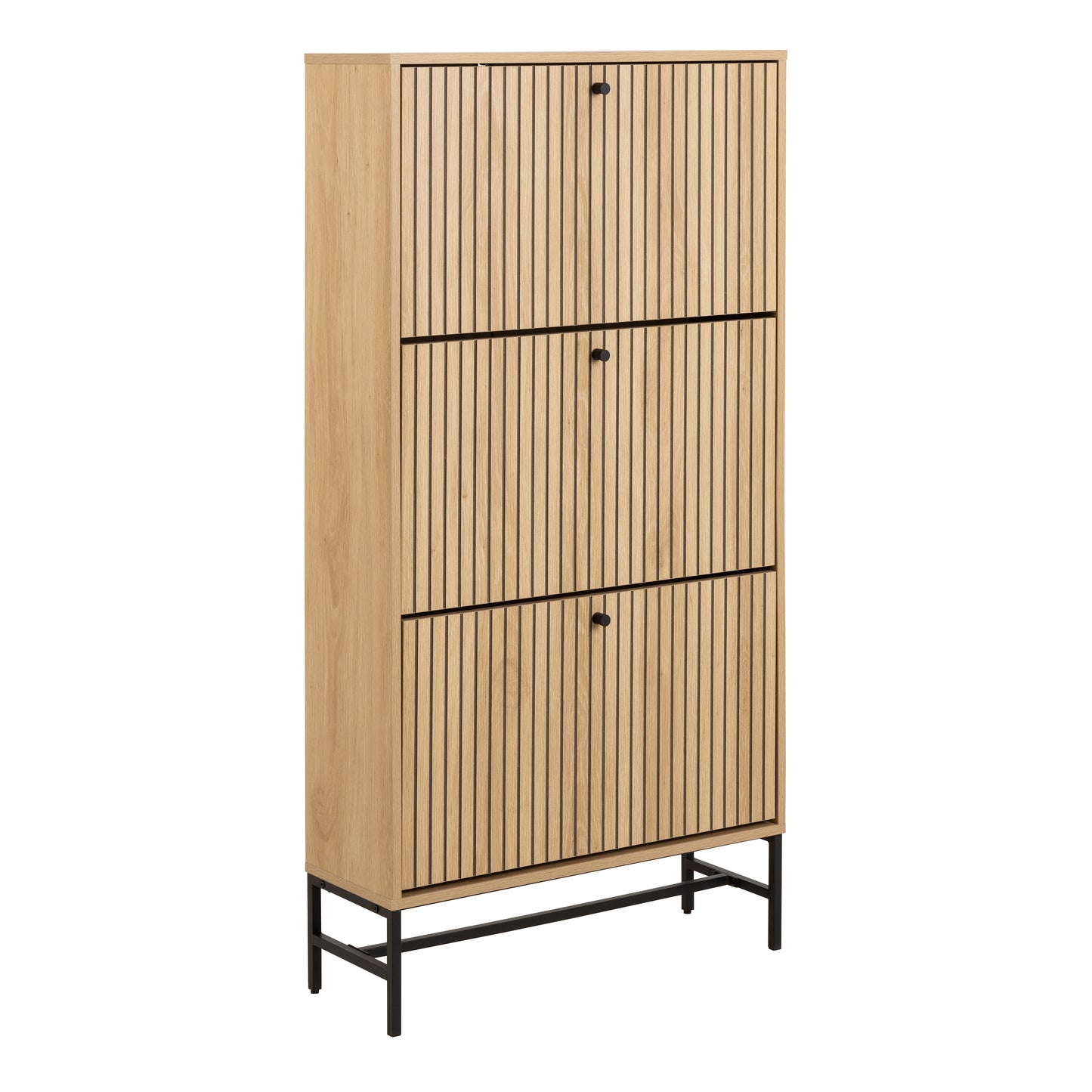 Albany Shoe Cabinet 3 Flip Down Doors in Oak/Black Legs