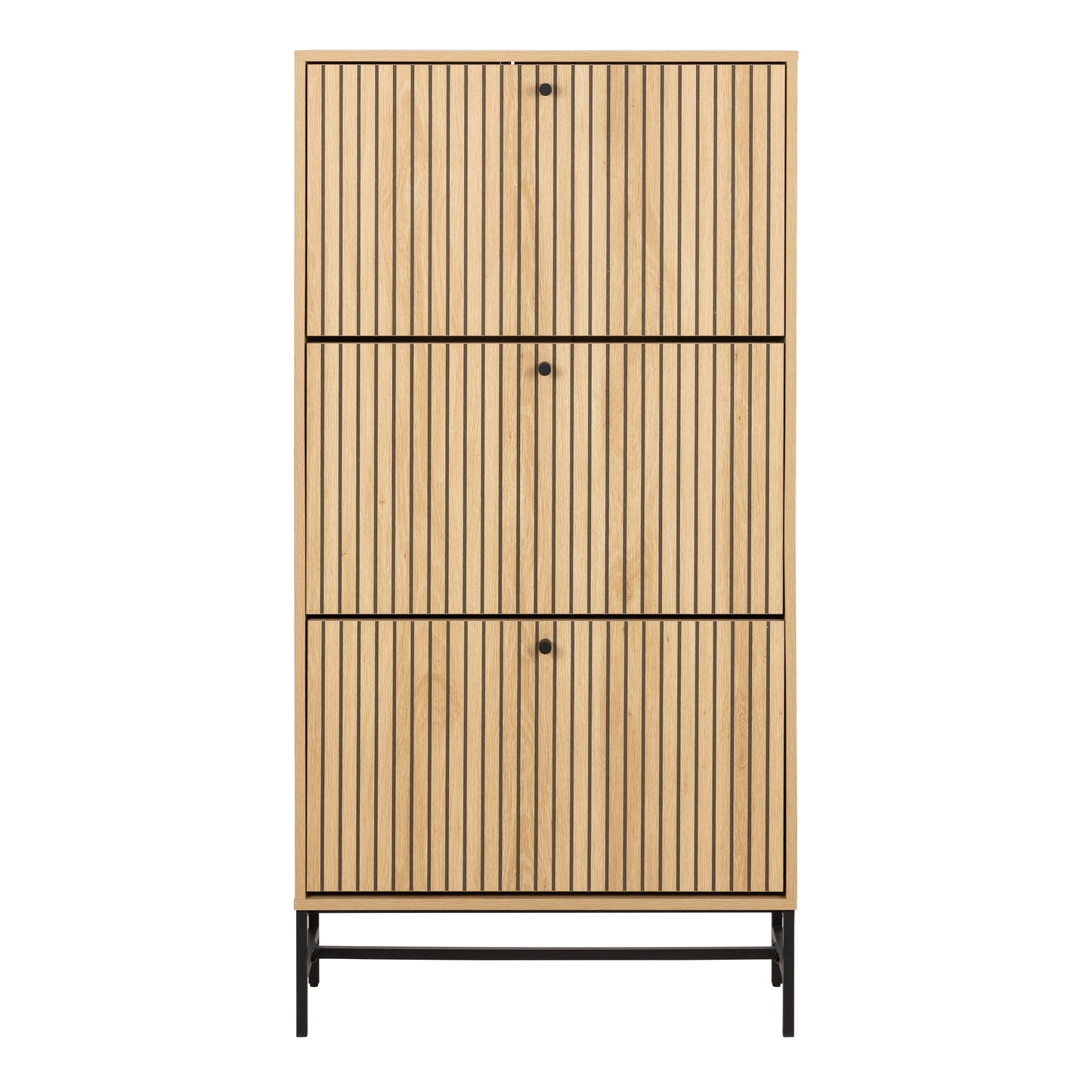 Albany Shoe Cabinet 3 Flip Down Doors in Oak/Black Legs