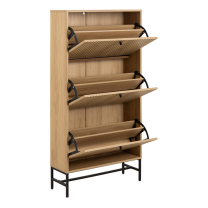 Albany Shoe Cabinet 3 Flip Down Doors in Oak/Black Legs